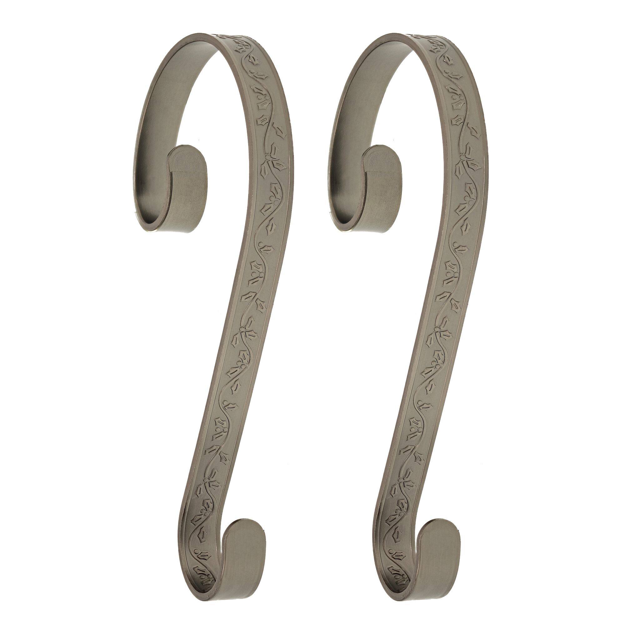 Haute Decor Stocking Scroll® Holly Embossed Pewter Stocking Holders